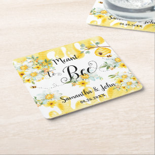 Niedliche Honigbienen Hochzeit mit gelber Blüte Rechteckiger Pappuntersetzer