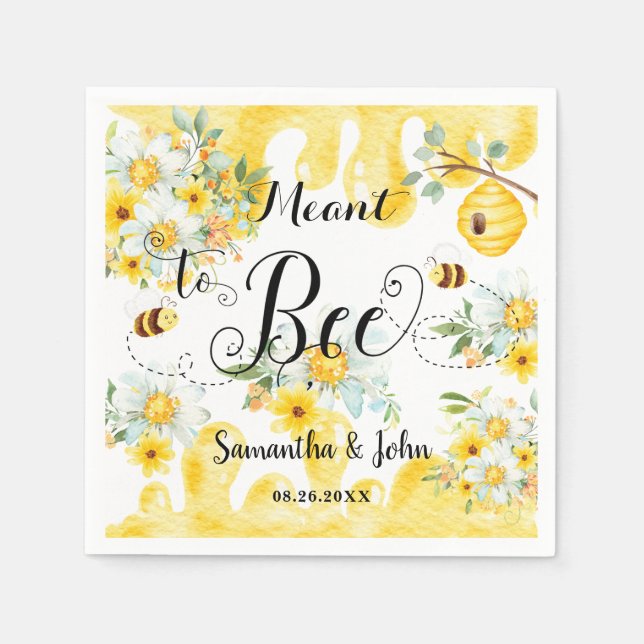Niedliche Honigbienen Hochzeit mit gelber Blüte Serviette (Vorderseite)