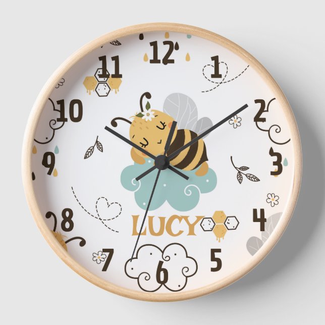 Niedliche Honigbienen und Combs Wolken Kinder Uhr (Vorderseite)