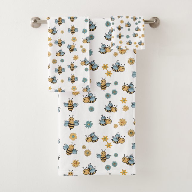 Niedliche Honigbienen und florale Wildblumen Badhandtuch Set (Insitu)