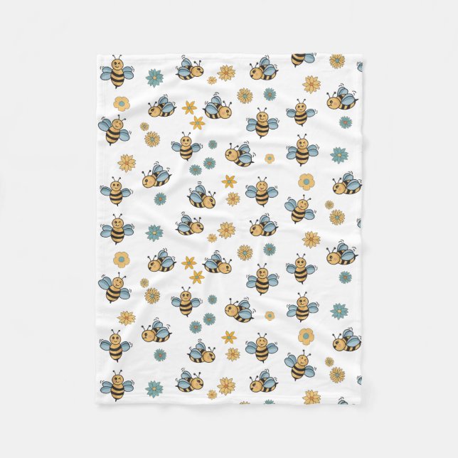 Niedliche Honigbienen und florale Wildblumen Fleecedecke (Vorderseite)