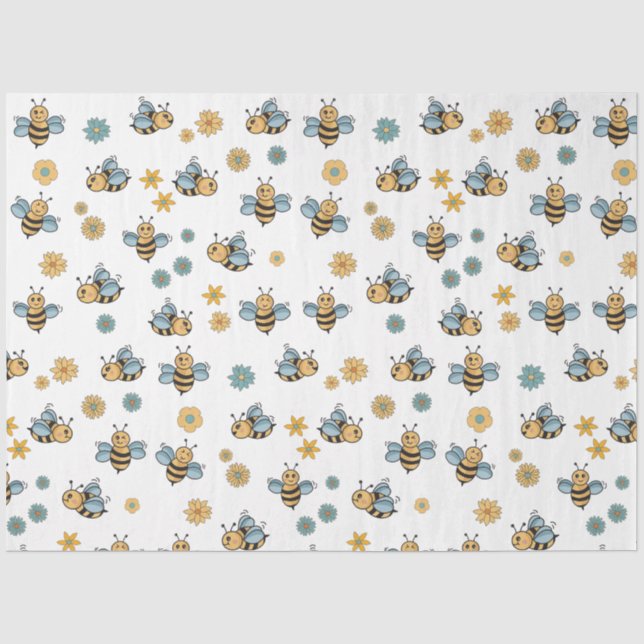 Niedliche Honigbienen und florale Wildblumen Seidenpapier (Vorderseite)