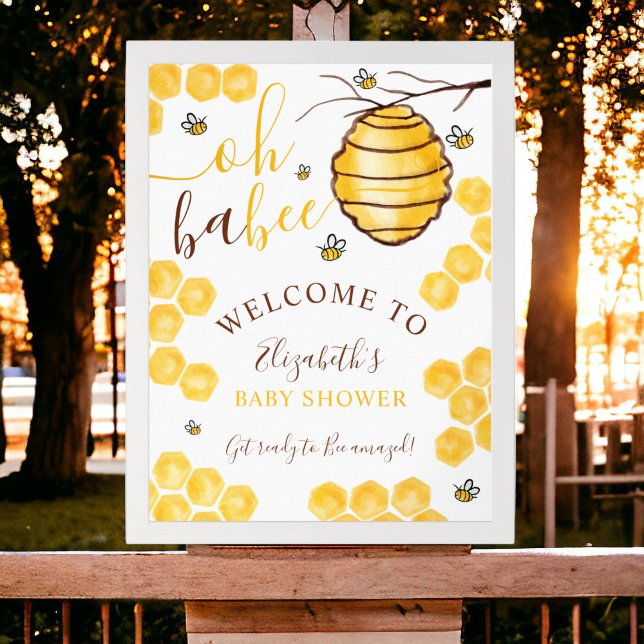 Niedliche Honigwabenrübendusche Poster (Cute honeycomb beehive welcome baby shower poster)