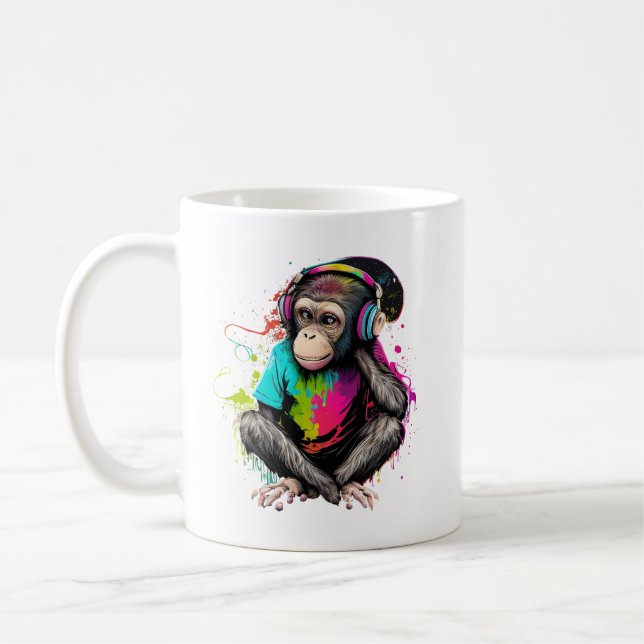 Niedliche Hörmusik des Affen, musikalischer Affe Kaffeetasse (Links)