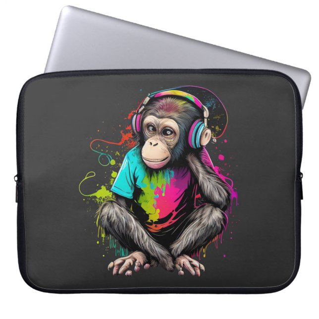 Niedliche Hörmusik des Affen, musikalischer Affe Laptopschutzhülle (Vorderseite)