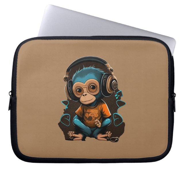 Niedliche Hörmusik des Affen, musikalischer Affe Laptopschutzhülle (Vorderseite)