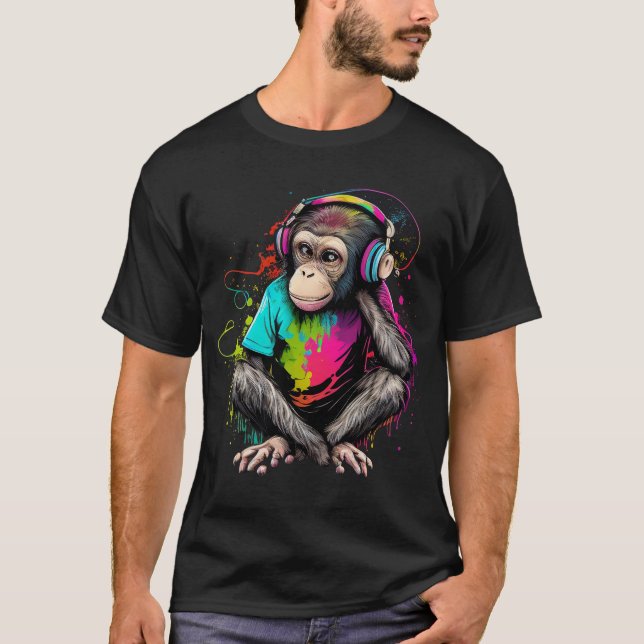 Niedliche Hörmusik des Affen, musikalischer Affe T-Shirt (Vorderseite)