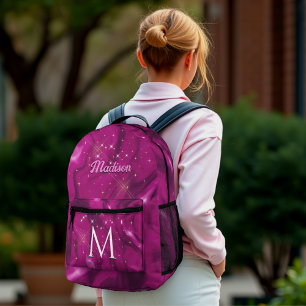 Niedliche Hot-Rosa-Imitate Silberballon Glitzer Mo Bedruckter Rucksack
