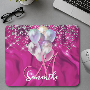 Niedliche Hot-Rosa-Imitate Silberballon Glitzer Mo Mousepad