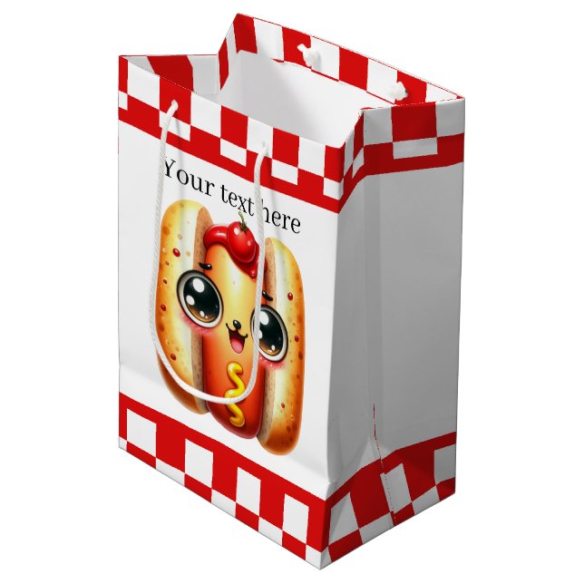 Niedliche Hotdog-Liebhaber individuell anpassbar Mittlere Geschenktüte (Vorderseite Schrägansicht)