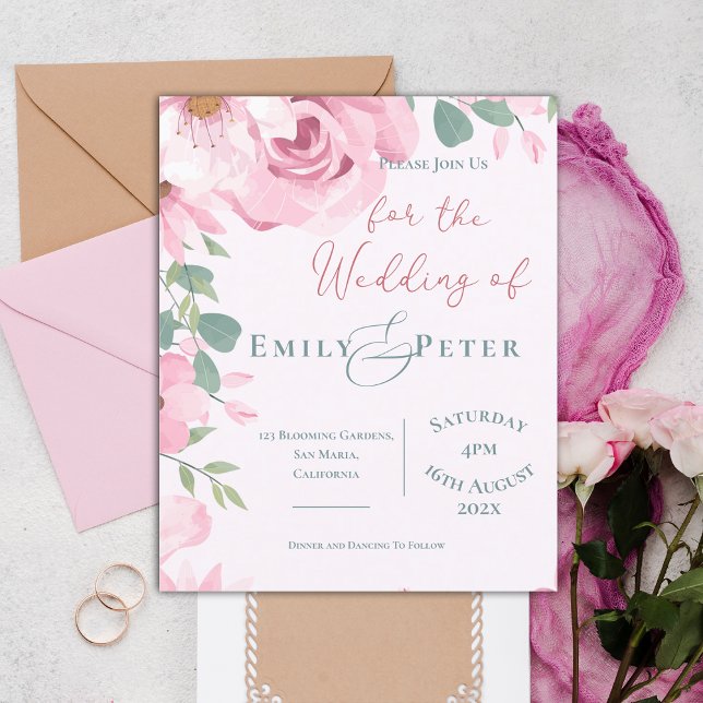Niedliche Hübsch Blush Pink Florals Hochzeitsreise (Cute Pretty Blush Pink Florals Wedding invitation)
