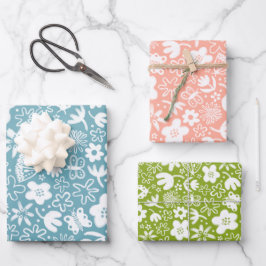 Niedliche hübsche Blume und buzernde Insekten gürm Geschenkpapier Set