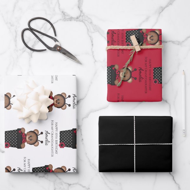 Niedliche Hübsche Enkeltochter Ladybug Kindergebur Geschenkpapier Set (Vorderseite)