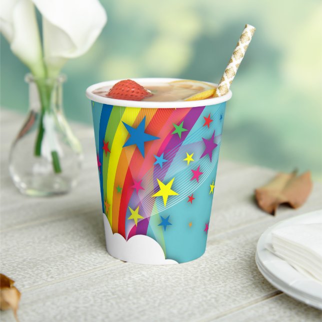 Niedliche Hübsche Girly Rainbow Stars Sky Clouds & Pappbecher (In Situ)