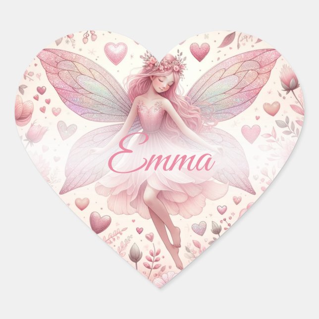 Niedliche Hübsche Rosa Fairy Herz-Aufkleber (Vorderseite)