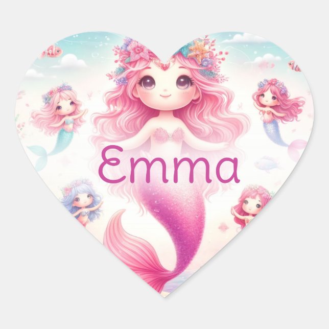 Niedliche Hübsche Rosa Mermaids Herz-Aufkleber (Vorderseite)