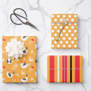 Niedliche Hühner Streifenpapier Set 3 Geschenkpapier Set