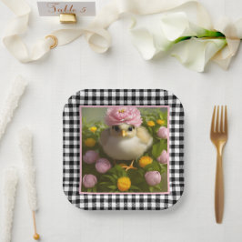 Niedliche Hühner und Blume Frühjahr Pappteller