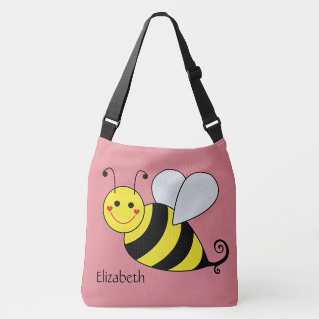 Niedliche Hummel-Biene in rosa personalisiertem Tragetaschen Mit Langen Trägern (Vorderseite)