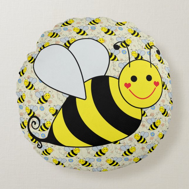 Niedliche Hummel-Biene mit Muster Rundes Kissen (Vorderseite)