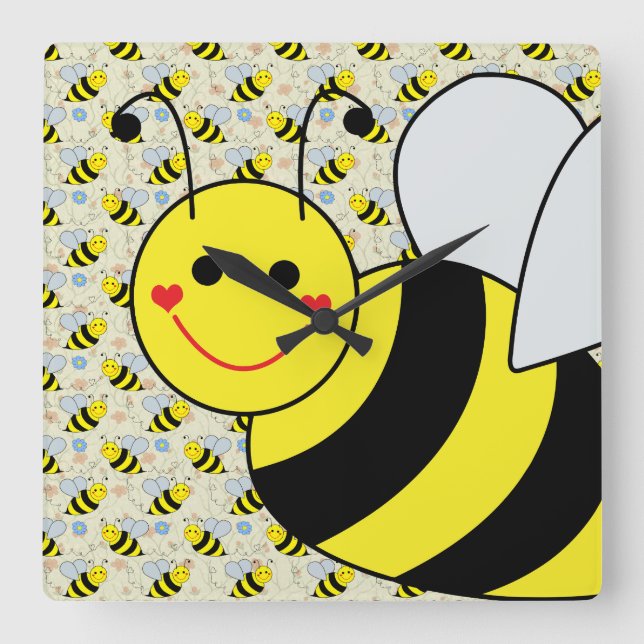 Niedliche Hummel mit Muster Quadratische Wanduhr (Vorderseite)