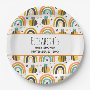 Niedliche Hummel und Regenbogen Muster Babydusche Pappteller