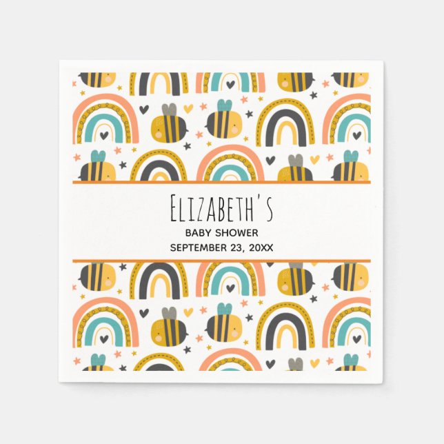 Niedliche Hummel und Regenbogen Muster Babydusche  Serviette (Vorderseite)