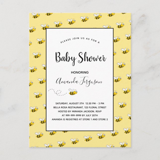 Niedliche Hummelgelbe Babydusche Postkarte (Vorderseite)