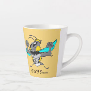 Niedliche Hummeln Cartoon Cust.Text Gelb Latte Tas Milchtasse