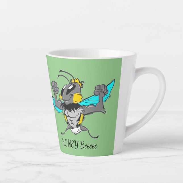 Niedliche Hummeln Cartoon Cust.Text Grün Latte Tas Milchtasse (Rechts)