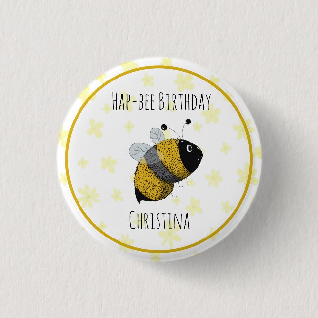 Niedliche Hummeln Gelb und Schwarz | HapBee Birthd Button (Vorderseite)