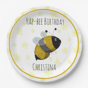 Niedliche Hummeln Gelb und Schwarz HapBee Birthd Pappteller