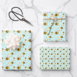 Niedliche Hummeln und Blume Geschenkpapier Set