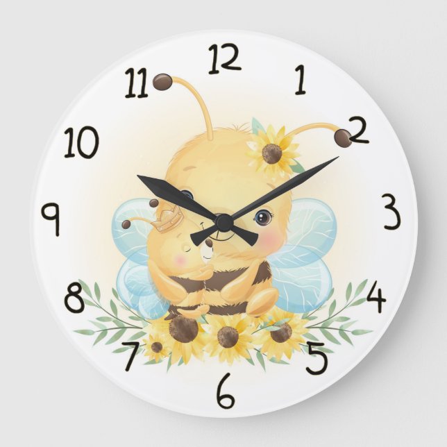Niedliche Hummeln und Sonnenblumen Große Wanduhr (Vorderseite)