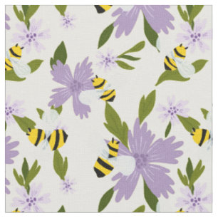 Niedliche Hummeln und violette Blumen Stoff