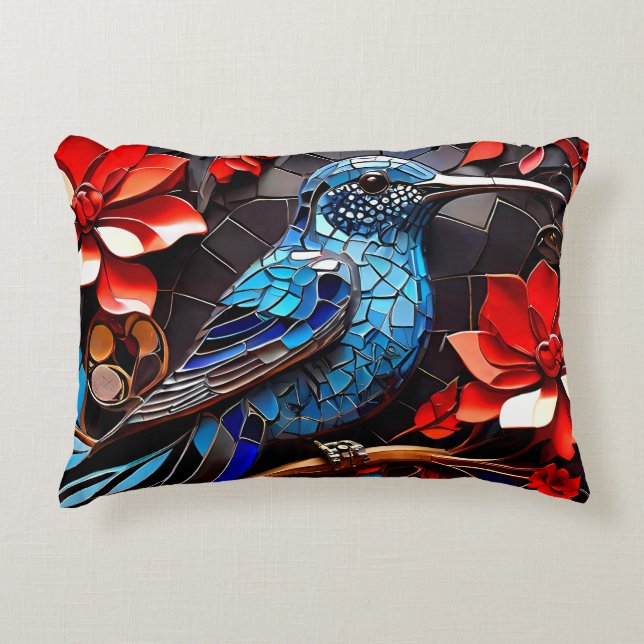 Niedliche Hummingbird-Mosaike Dekokissen (Vorderseite)