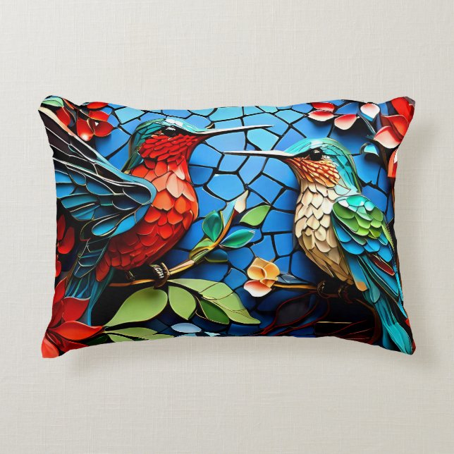 Niedliche Hummingbird-Mosaike Dekokissen (Vorderseite)