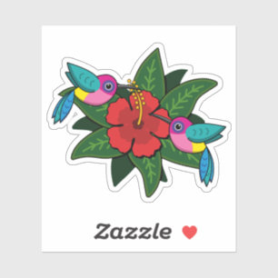 Niedliche Hummingsvögel auf Hibiskus Blume Cartoon Aufkleber