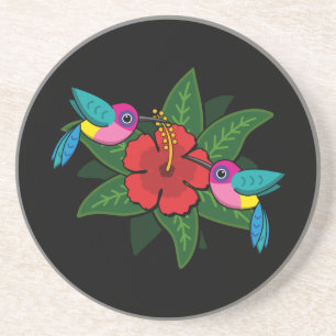 Niedliche Hummingsvögel auf Hibiskus Blume Cartoon Getränkeuntersetzer