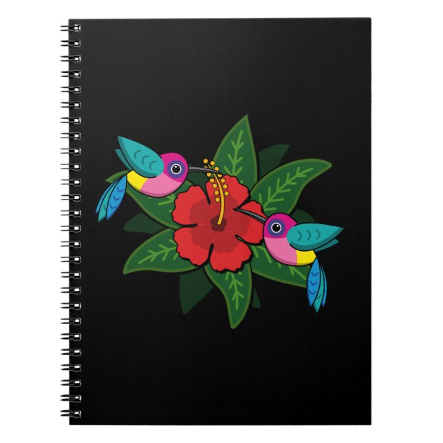 Niedliche Hummingsvögel auf Hibiskus Blume Cartoon Notizblock (Vorderseite)