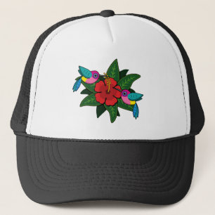 Niedliche Hummingsvögel auf Hibiskus Blume Cartoon Truckerkappe