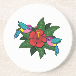 Niedliche Hummingvögel auf Hibiskus Blume Cartoon Getränkeuntersetzer