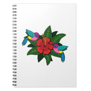 Niedliche Hummingvögel auf Hibiskus Blume Cartoon  Notizblock