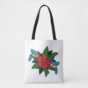Niedliche Hummingvögel auf Hibiskus Blume Cartoon Tasche