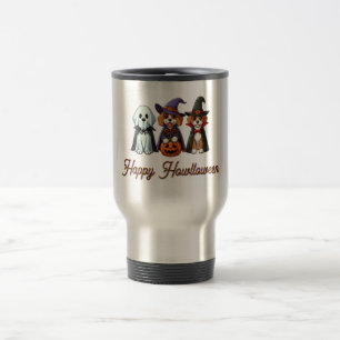 Niedliche Hunde als Gespenst, Hexe & Vampire Reisebecher
