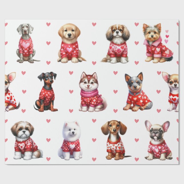 Niedliche Hunde am Valentinstag Geschenkpapier (Flach)
