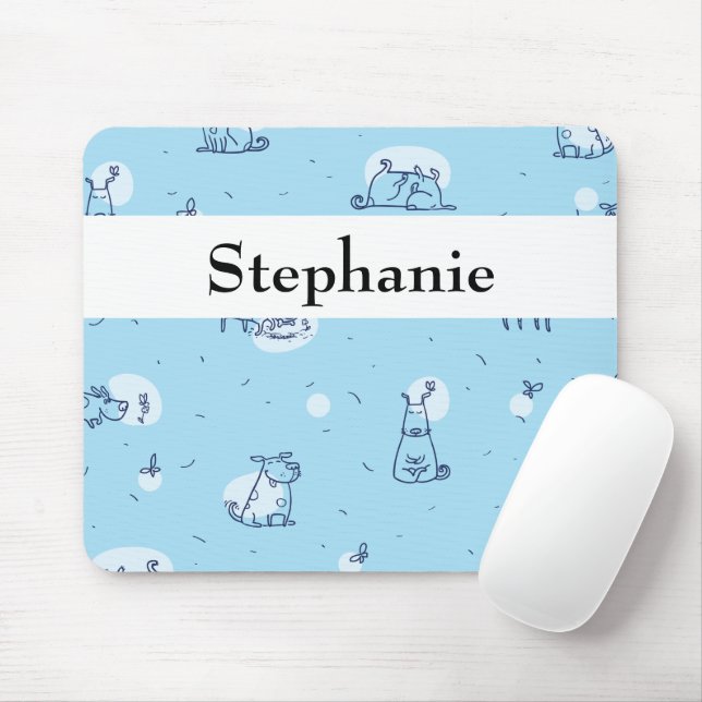 Niedliche Hunde Blaugezeichnete Personalisierte Ti Mousepad (Mit Mouse)
