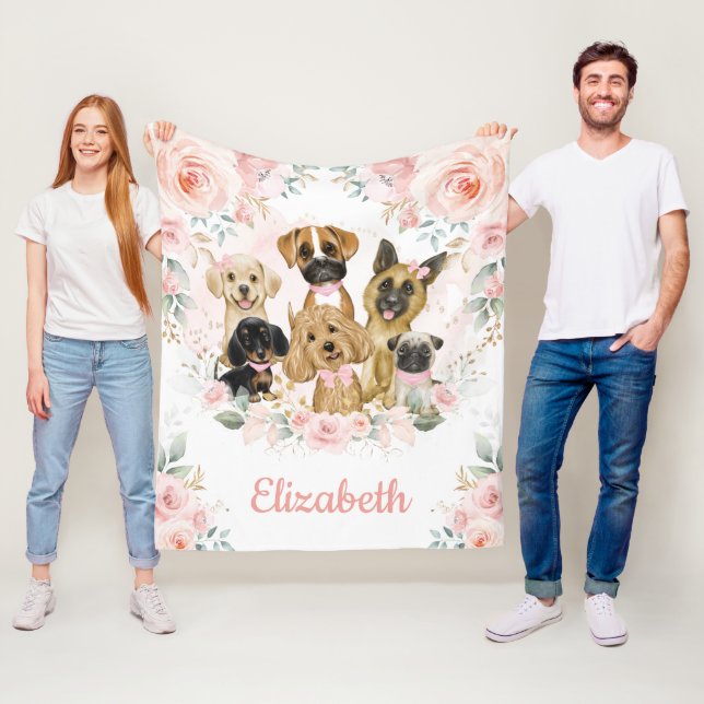 Niedliche Hunde Blush Pink Blütenpuppies Baby Girl Fleecedecke (Beispiel)