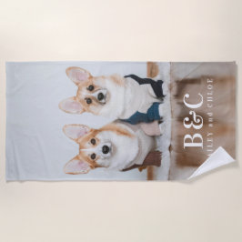 Niedliche Hunde Foto Monogramm Namen Sommer Strandtuch