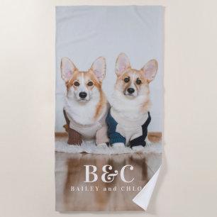 Niedliche Hunde Foto Monogramm Namen Sommer Strandtuch